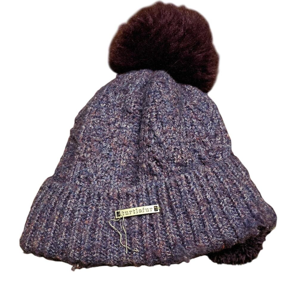 Turtle fur purple pom beanie